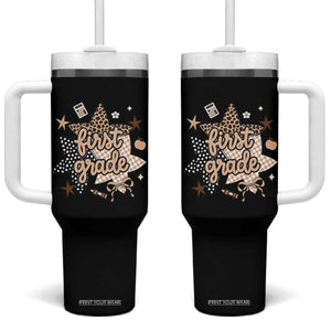 First Grade Leopard Checkered Star Coquette Tumbler With Handle Cute 1st Grade Girl Back to School Gift