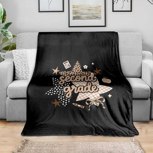 Second Grade Leopard Checkered Star Coquette Throw Blanket Cute 2nd Grade Girl Back to School Gift