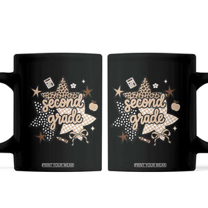 Second Grade Leopard Checkered Star Coquette Coffee Mug Cute 2nd Grade Girl Back to School Gift