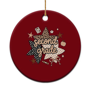 Second Grade Leopard Checkered Star Coquette Ceramic Ornament Cute 2nd Grade Girl Back to School Gift