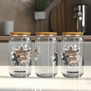 Second Grade Leopard Checkered Star Coquette Glass Can Cute 2nd Grade Girl Back to School Gift
