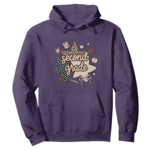 Second Grade Leopard Checkered Star Coquette Hoodie Cute 2nd Grade Girl Back to School Gift