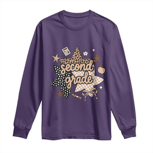Second Grade Leopard Checkered Star Coquette Long Sleeve Shirt Cute 2nd Grade Girl Back to School Gift