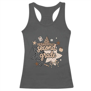 Second Grade Leopard Checkered Star Coquette Racerback Tank Top Cute 2nd Grade Girl Back to School Gift