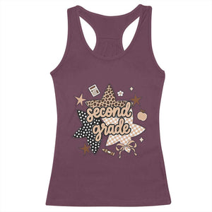Second Grade Leopard Checkered Star Coquette Racerback Tank Top Cute 2nd Grade Girl Back to School Gift