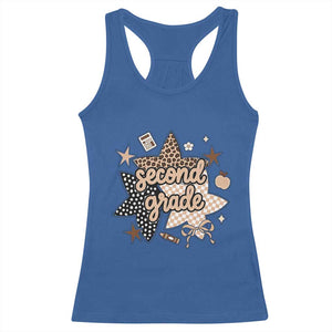 Second Grade Leopard Checkered Star Coquette Racerback Tank Top Cute 2nd Grade Girl Back to School Gift