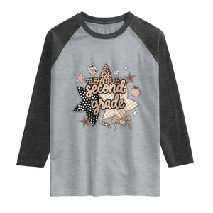 Second Grade Leopard Checkered Star Coquette Raglan Shirt Cute 2nd Grade Girl Back to School Gift