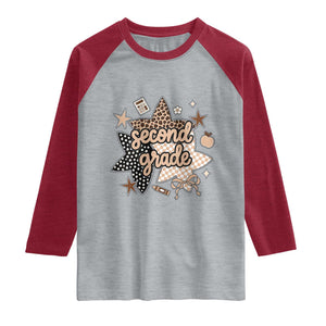 Second Grade Leopard Checkered Star Coquette Raglan Shirt Cute 2nd Grade Girl Back to School Gift