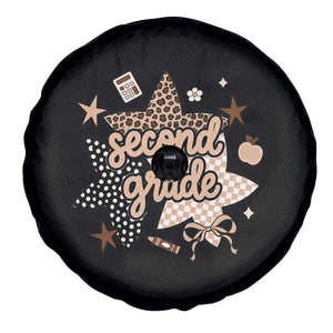Second Grade Leopard Checkered Star Coquette Spare Tire Cover Cute 2nd Grade Girl Back to School Gift