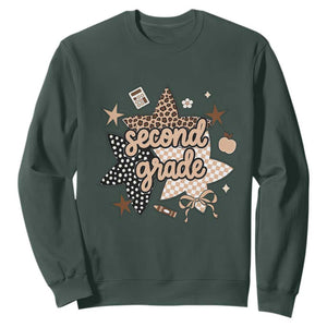 Second Grade Leopard Checkered Star Coquette Sweatshirt Cute 2nd Grade Girl Back to School Gift