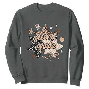 Second Grade Leopard Checkered Star Coquette Sweatshirt Cute 2nd Grade Girl Back to School Gift