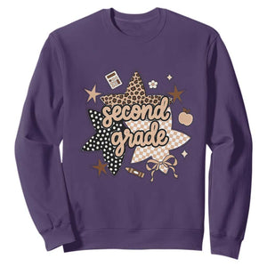 Second Grade Leopard Checkered Star Coquette Sweatshirt Cute 2nd Grade Girl Back to School Gift