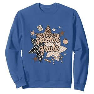 Second Grade Leopard Checkered Star Coquette Sweatshirt Cute 2nd Grade Girl Back to School Gift