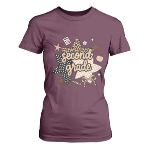 Second Grade Leopard Checkered Star Coquette T Shirt For Women Cute 2nd Grade Girl Back to School Gift