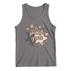 Second Grade Leopard Checkered Star Coquette Tank Top Cute 2nd Grade Girl Back to School Gift