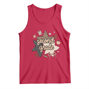 Second Grade Leopard Checkered Star Coquette Tank Top Cute 2nd Grade Girl Back to School Gift
