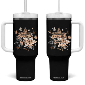 Second Grade Leopard Checkered Star Coquette Tumbler With Handle Cute 2nd Grade Girl Back to School Gift