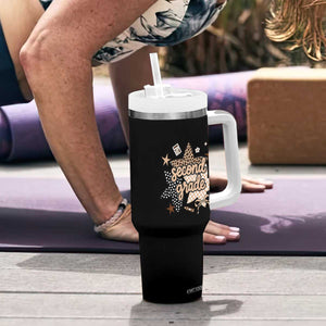 Second Grade Leopard Checkered Star Coquette Tumbler With Handle Cute 2nd Grade Girl Back to School Gift