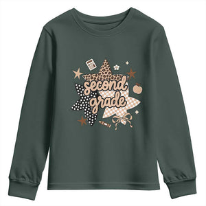 Second Grade Leopard Checkered Star Coquette Youth Sweatshirt Cute 2nd Grade Girl Back to School Gift