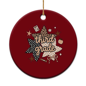 Third Grade Leopard Checkered Star Coquette Ceramic Ornament Cute 3rd Grade Girl Back to School Gift