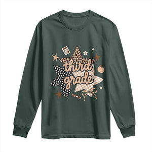 Third Grade Leopard Checkered Star Coquette Long Sleeve Shirt Cute 3rd Grade Girl Back to School Gift