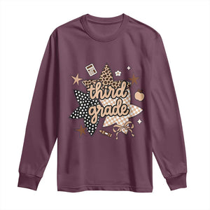 Third Grade Leopard Checkered Star Coquette Long Sleeve Shirt Cute 3rd Grade Girl Back to School Gift