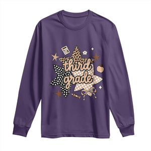 Third Grade Leopard Checkered Star Coquette Long Sleeve Shirt Cute 3rd Grade Girl Back to School Gift