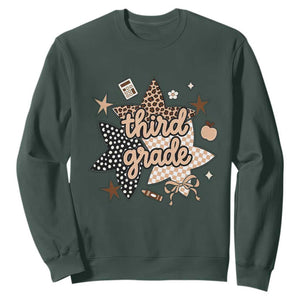 Third Grade Leopard Checkered Star Coquette Sweatshirt Cute 3rd Grade Girl Back to School Gift