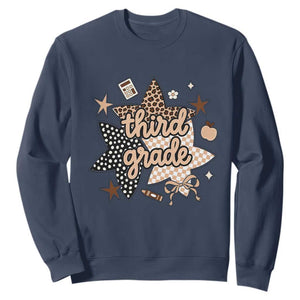Third Grade Leopard Checkered Star Coquette Sweatshirt Cute 3rd Grade Girl Back to School Gift