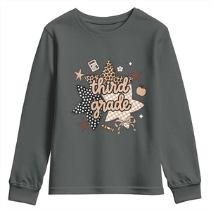 Third Grade Leopard Checkered Star Coquette Youth Sweatshirt Cute 3rd Grade Girl Back to School Gift