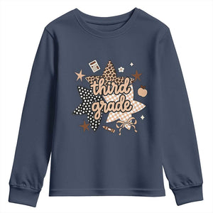 Third Grade Leopard Checkered Star Coquette Youth Sweatshirt Cute 3rd Grade Girl Back to School Gift