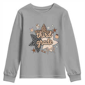 Third Grade Leopard Checkered Star Coquette Youth Sweatshirt Cute 3rd Grade Girl Back to School Gift