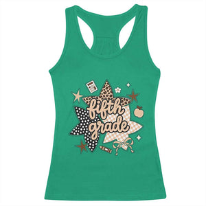 Fifth Grade Leopard Checkered Star Coquette Racerback Tank Top Cute 5th Grade Girl Back to School Gift