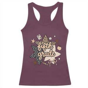 Fifth Grade Leopard Checkered Star Coquette Racerback Tank Top Cute 5th Grade Girl Back to School Gift