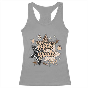 Fifth Grade Leopard Checkered Star Coquette Racerback Tank Top Cute 5th Grade Girl Back to School Gift
