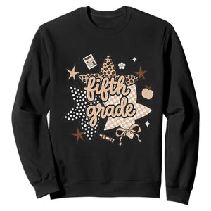 Fifth Grade Leopard Checkered Star Coquette Sweatshirt Cute 5th Grade Girl Back to School Gift