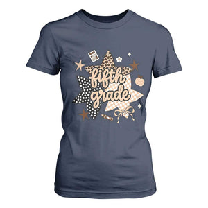 Fifth Grade Leopard Checkered Star Coquette T Shirt For Women Cute 5th Grade Girl Back to School Gift