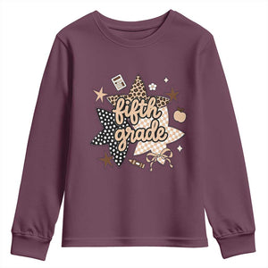 Fifth Grade Leopard Checkered Star Coquette Youth Sweatshirt Cute 5th Grade Girl Back to School Gift