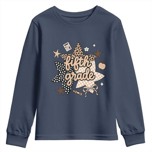 Fifth Grade Leopard Checkered Star Coquette Youth Sweatshirt Cute 5th Grade Girl Back to School Gift