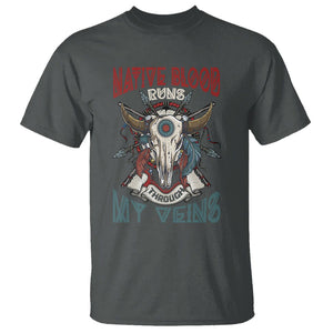 Native American T Shirt Native Blood Runs Through My Veins Proud TS02 Dark Heather Printyourwear