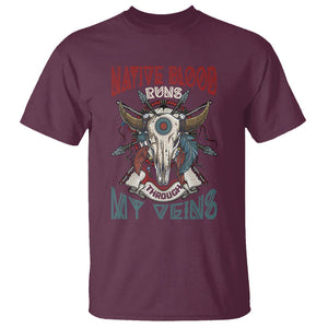 Native American T Shirt Native Blood Runs Through My Veins Proud TS02 Maroon Printyourwear