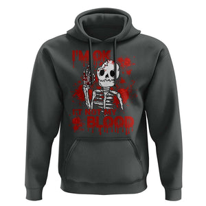 Funny Skeleton Hoodie I'm Ok It's Not My Blood Halloween Joke TS02 Dark Heather Print Your Wear