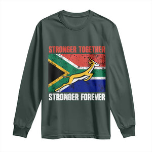 South Africa Rugby Springboks Long Sleeve Shirt Stronger Together Stronger Forever Go Bokke TS02 Dark Forest Green Print Your Wear