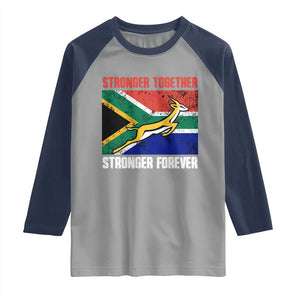 South Africa Rugby Springboks Raglan Shirt Stronger Together Stronger Forever Go Bokke TS02 Sport Gray Navy Print Your Wear