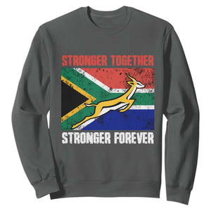 South Africa Rugby Sweatshirt Stronger Together Stronger Forever Springboks Go Bokke TS02 Dark Heather Printyourwear
