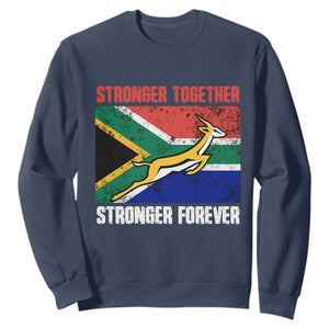 South Africa Rugby Sweatshirt Stronger Together Stronger Forever Springboks Go Bokke TS02 Navy Printyourwear