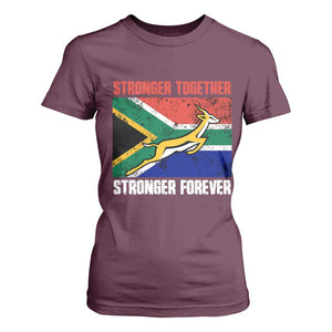 South Africa Rugby Springboks T Shirt For Women Stronger Together Stronger Forever Go Bokke TS02 Maroon Print Your Wear
