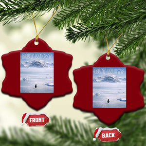 Funny Nihilist Penguin But Why Meme Ceramic Ornament Existential Arctic Scene Icy Wilderness Quiet Thinkers TS02 Print Your Wear