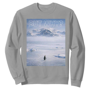 Funny Nihilist Penguin But Why Meme Sweatshirt Existential Arctic Scene Icy Wilderness Quiet Thinkers TS02 Sport Gray Print Your Wear