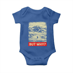 Retro Nihilist Penguin But Why Meme Baby Onesie Distressed Existential Moody Vintage Quiet Thinkers TS02 Royal Blue Print Your Wear
